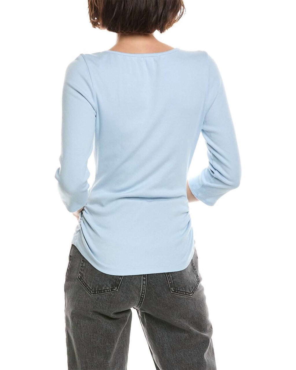 Asha Quarter Sleeve Straight Neck Top In Ocean