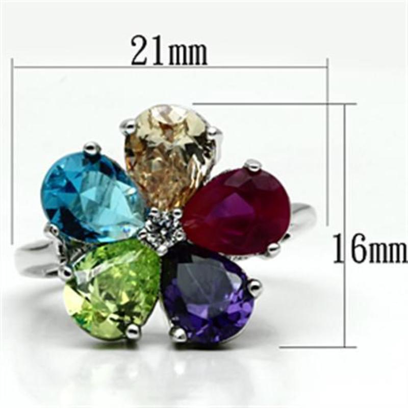 Jessyca Cocktail Ring - Rhodium Brass, AAA CZ , Multi Color