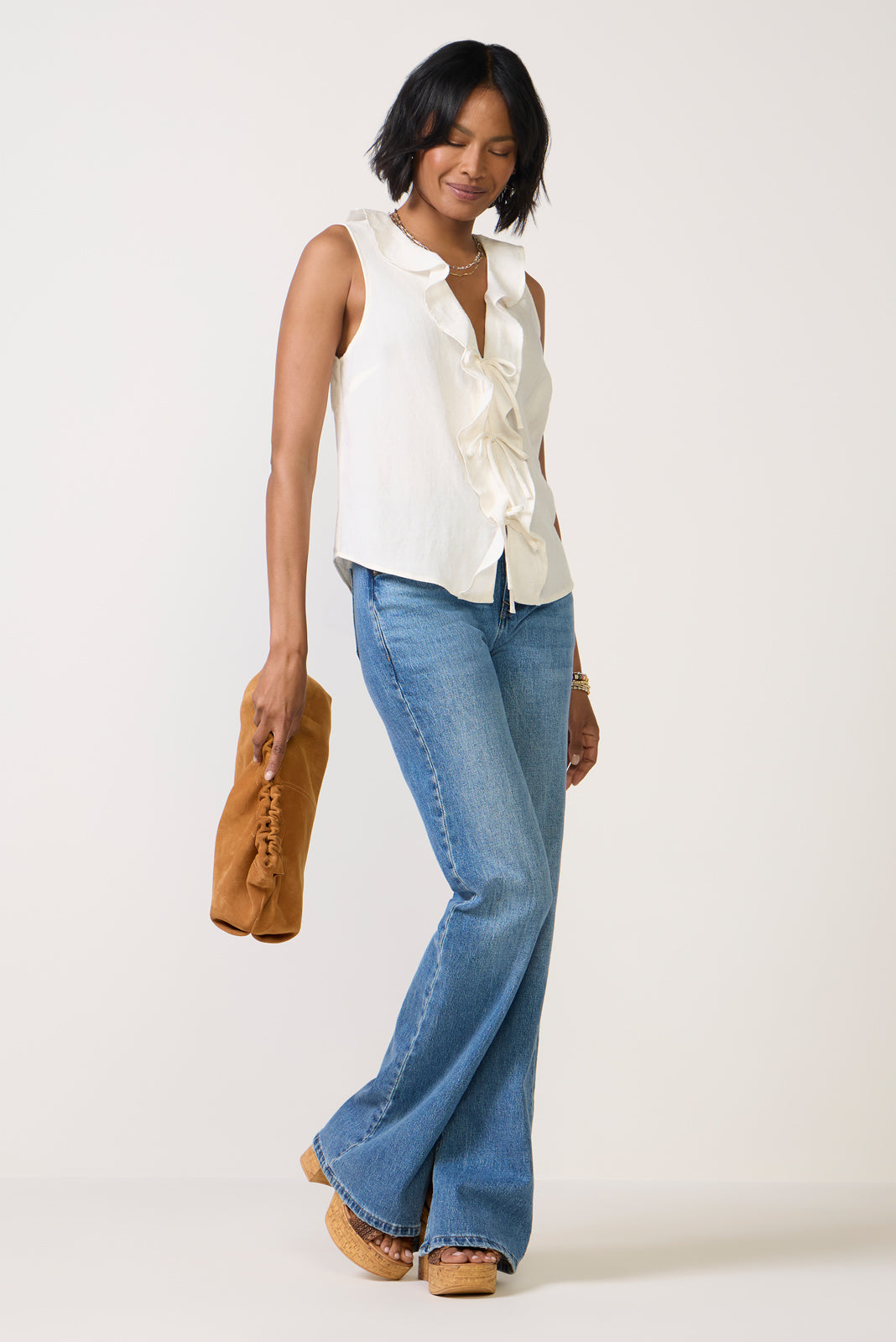Women's Tie Front Ruffle Tank Top