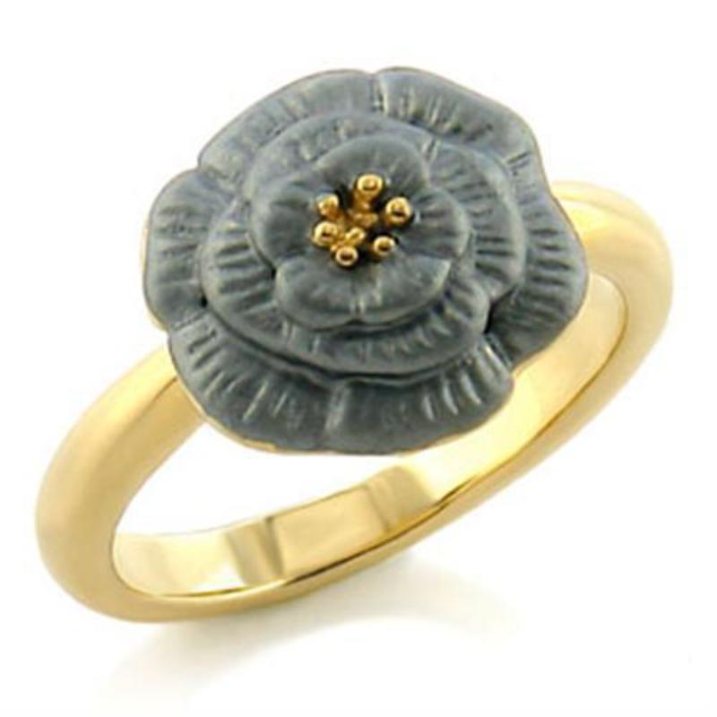 Gold White Metal Ring with Top Grade Crystal in Light Smoked