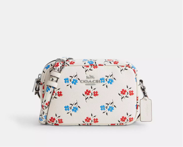 NWT Coach Mini Jamie Camera Crossbody Leather Bag Floral Print In Chalk Multi