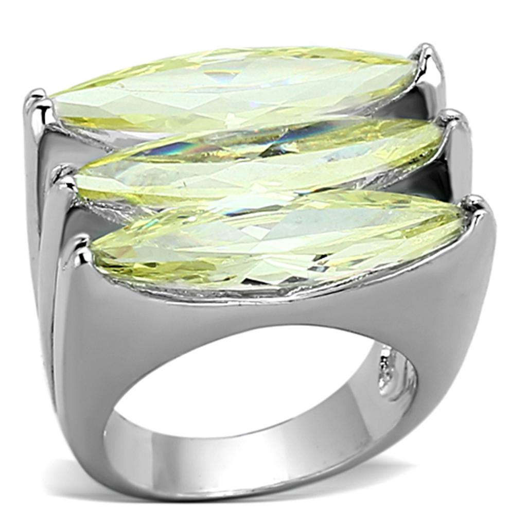 Rhodium Brass Ring with AAA Grade CZ in Apple Green color
