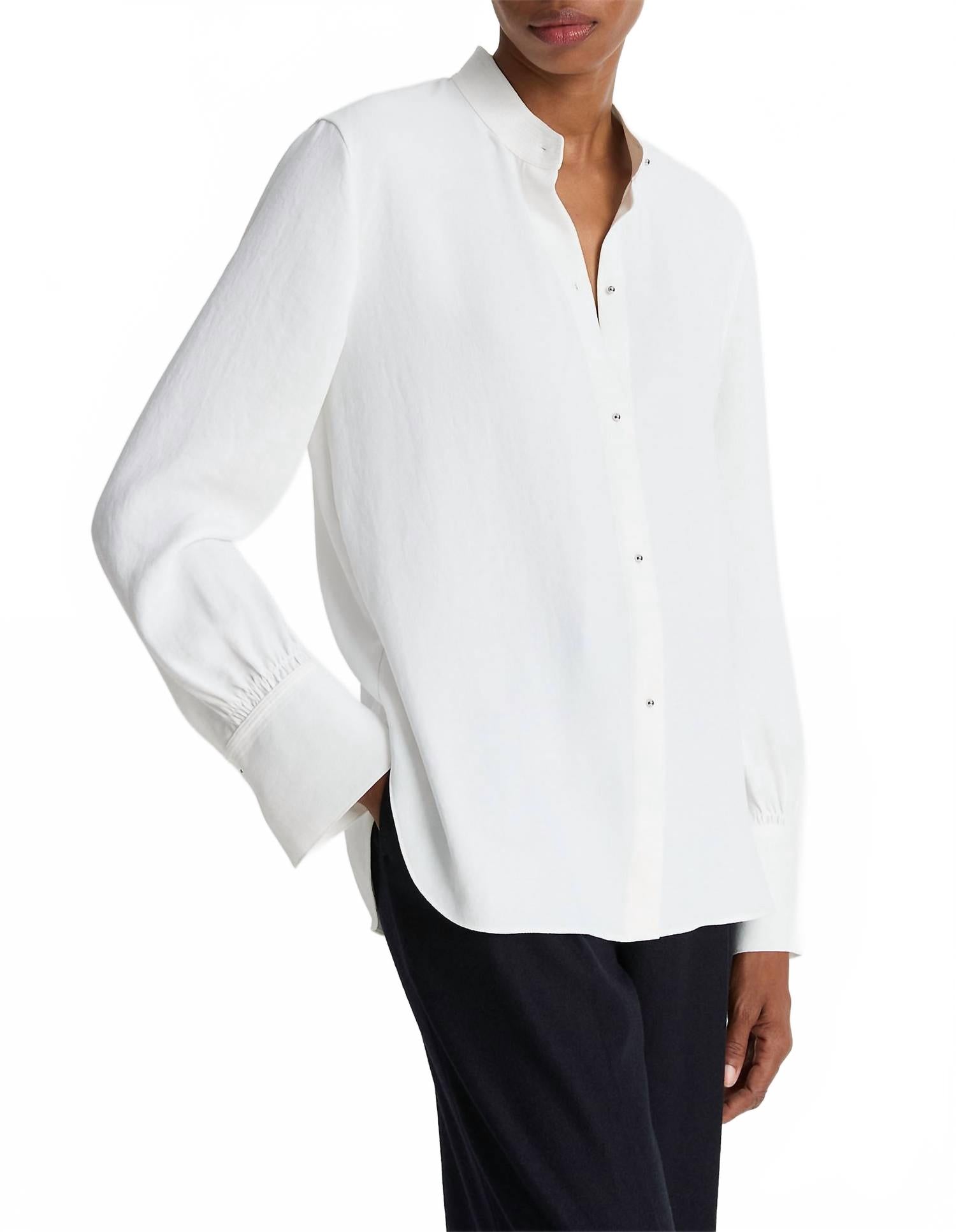 Metal Ball Button Long Sleeve Shirt In Off White