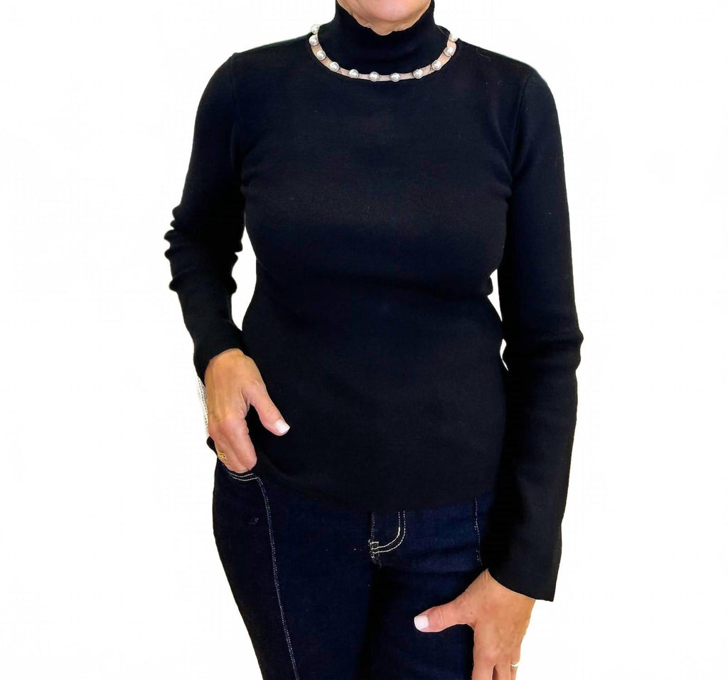 Marta Pearl Turtleneck Top In Black