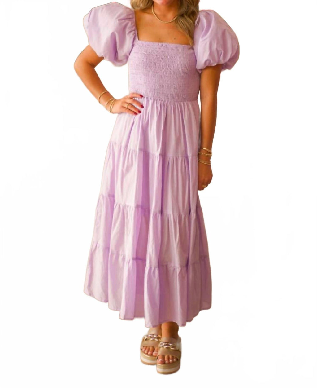 Puff Sleeves Maxi Dress In Lavender