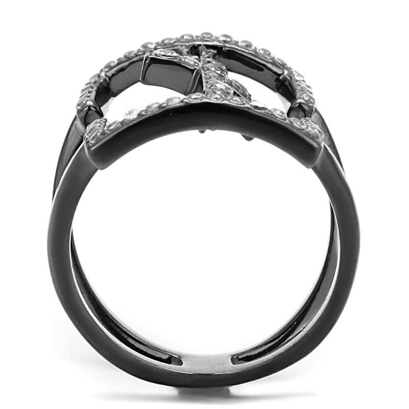 IP Light Black Stainless Steel Ring with AAA Grade CZ in Clear