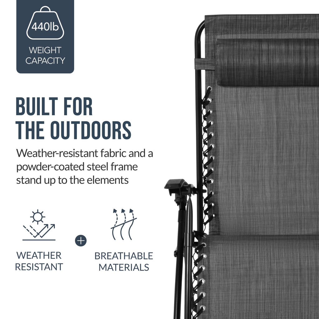 Best Choice Products Set of 2 Extra Wide Zero Gravity Lounge Chair Recliners w/ Cup Holder