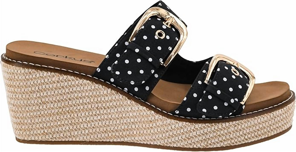 Women's Manifest Wedge In Black White Polk Dots