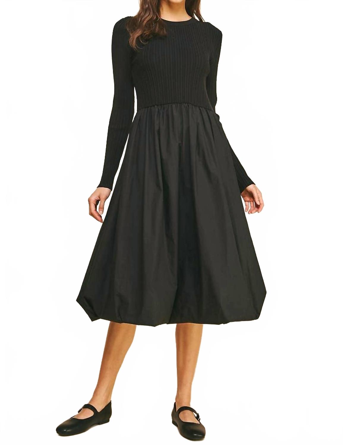 Contrast Balloon Midi Dress In Black