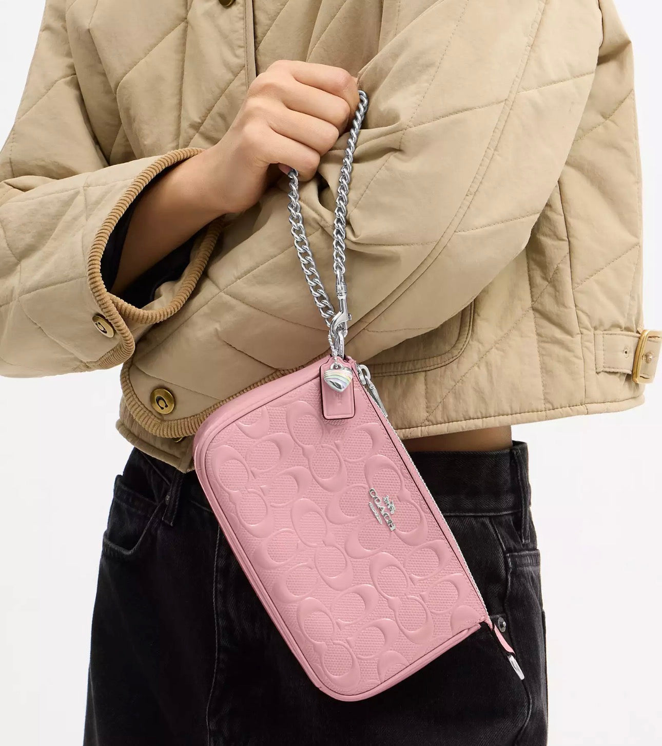 NWT Coach Nolita 19 Signature Leather Bag With Heart Charm In Pink