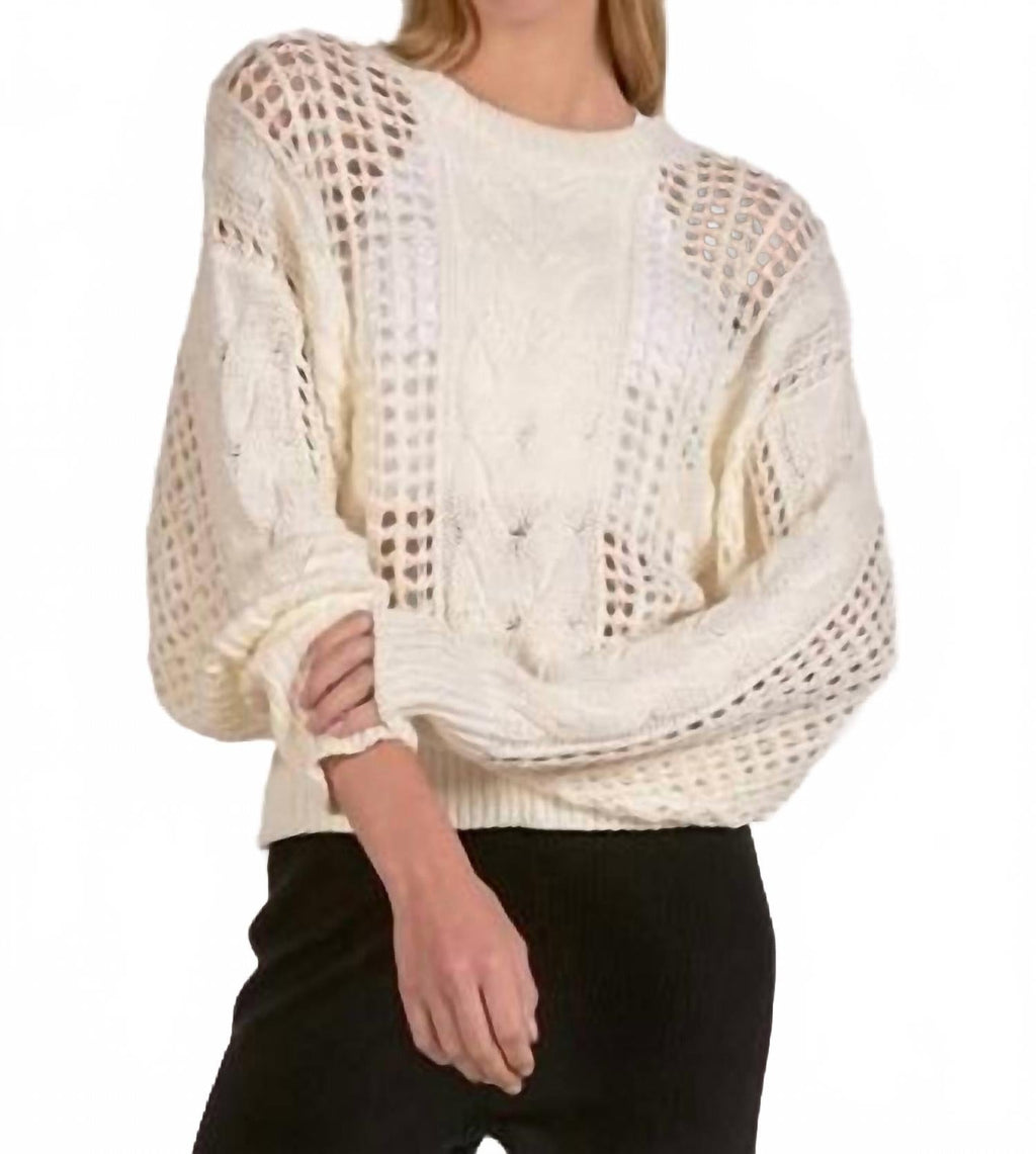 Open Knit Crewneck Sweater In White