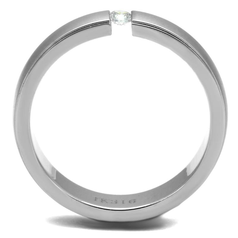 High polished (no plating) Stainless Steel Ring with AAA Grade CZ in Clear