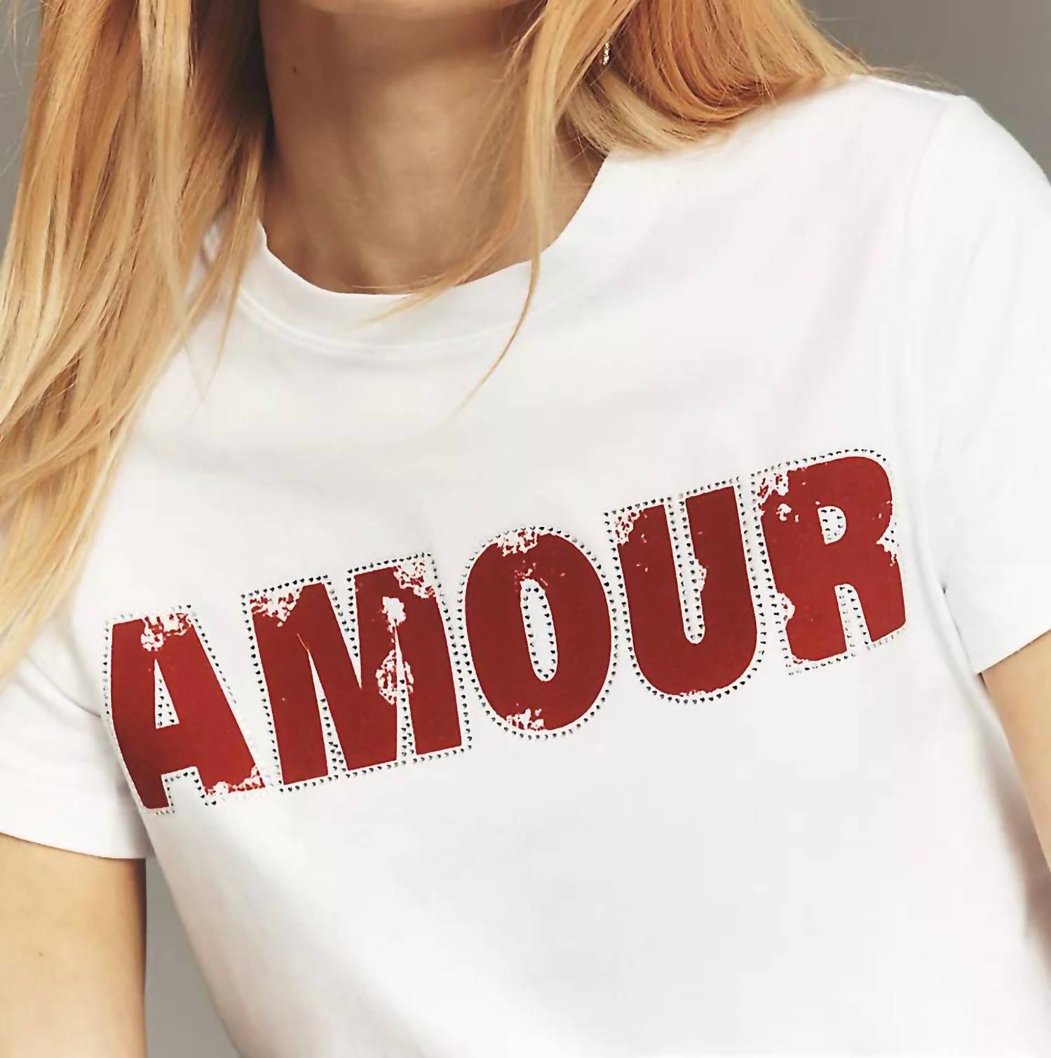 Amour Embellished Tee In White/ Cherry Lacquer