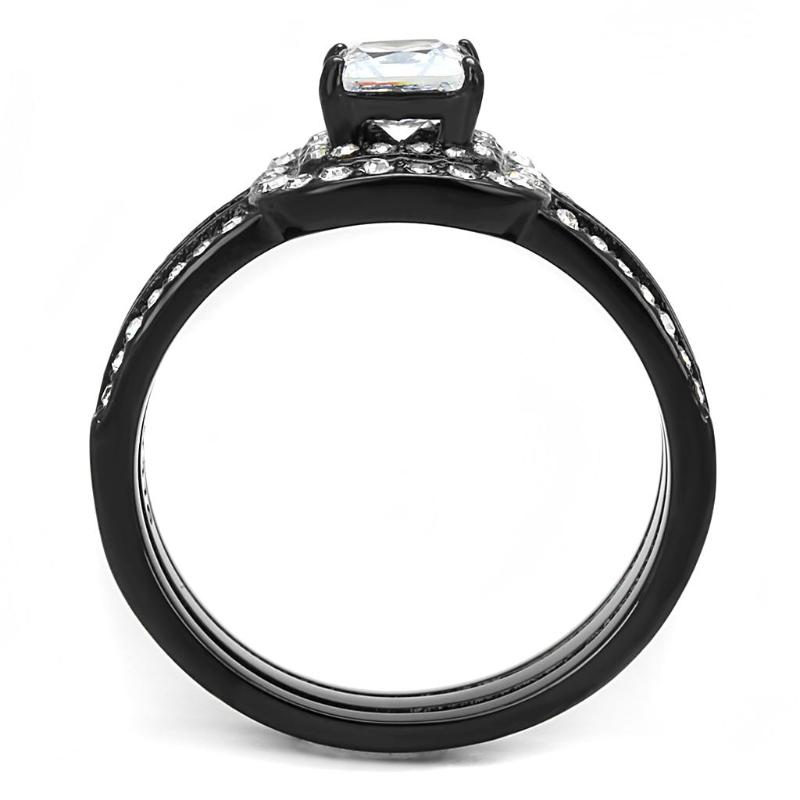 IP Black(Ion Plating) Stainless Steel Ring with AAA Grade CZ in Clear