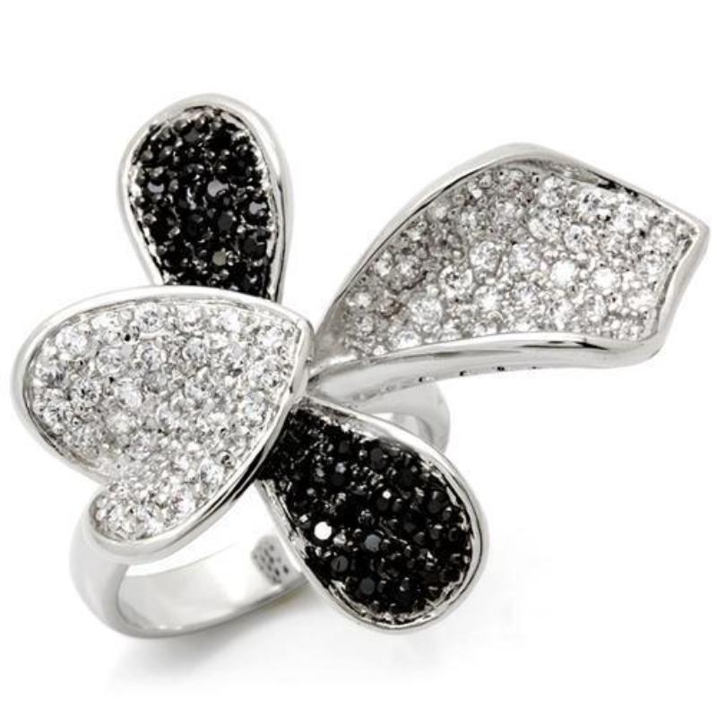 Rhodium + Ruthenium Brass Ring with AAA Grade CZ in Jet