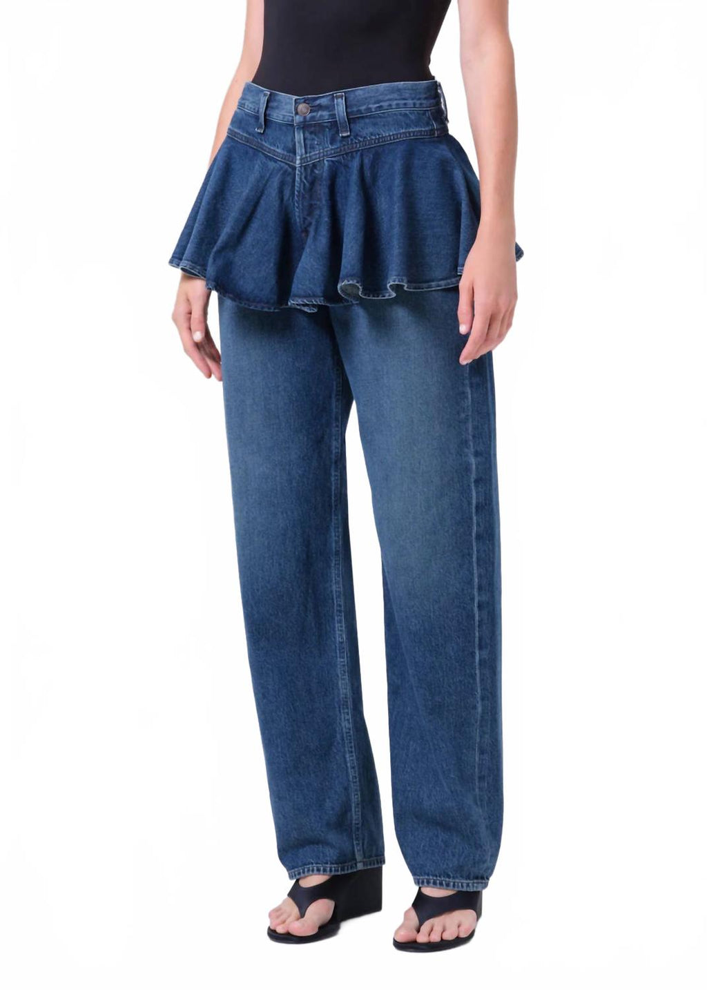 Peplum Mid-Rise Straight Leg Jeans In Peak