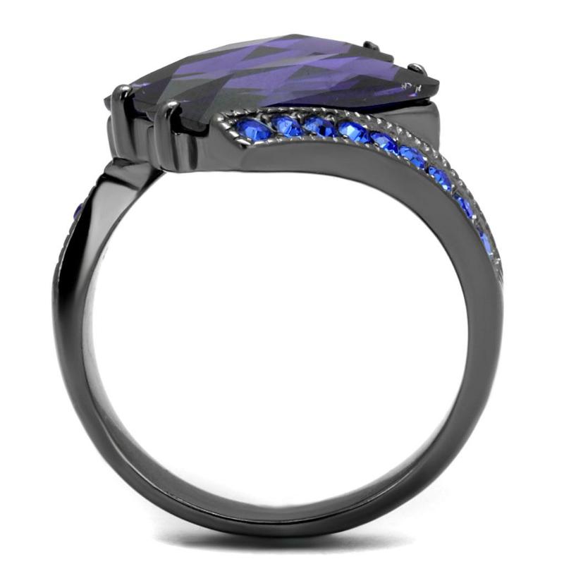 IP Light Black Stainless Steel Ring with AAA Grade CZ in Tanzanite