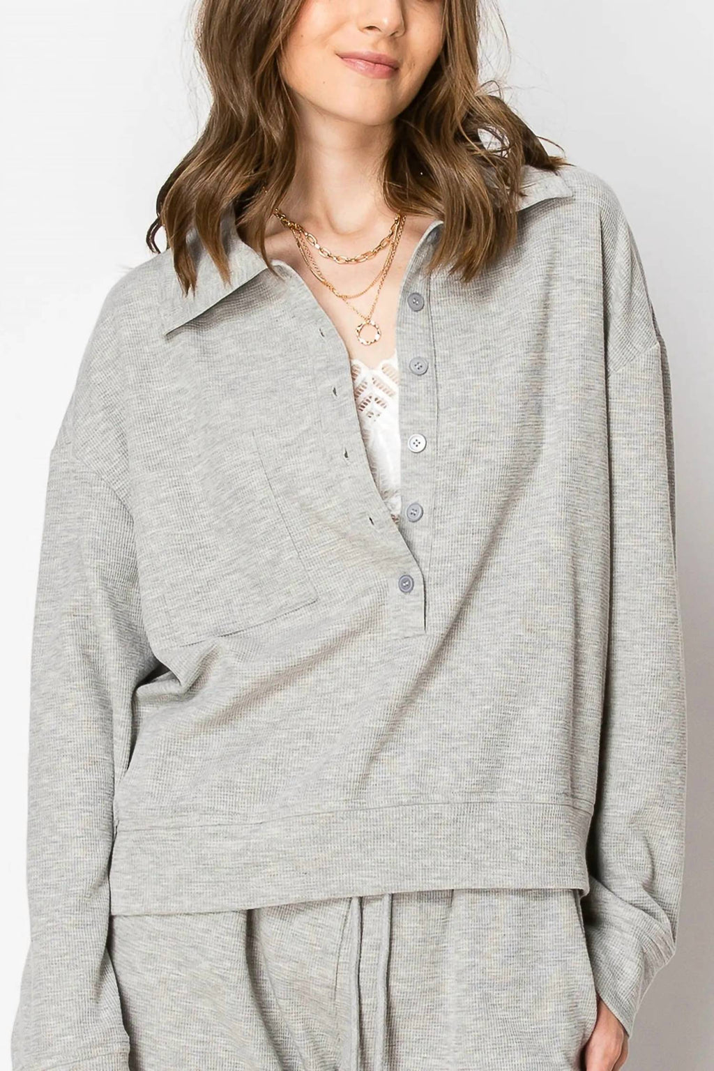 Waffle Knit Jogger Set In Grey