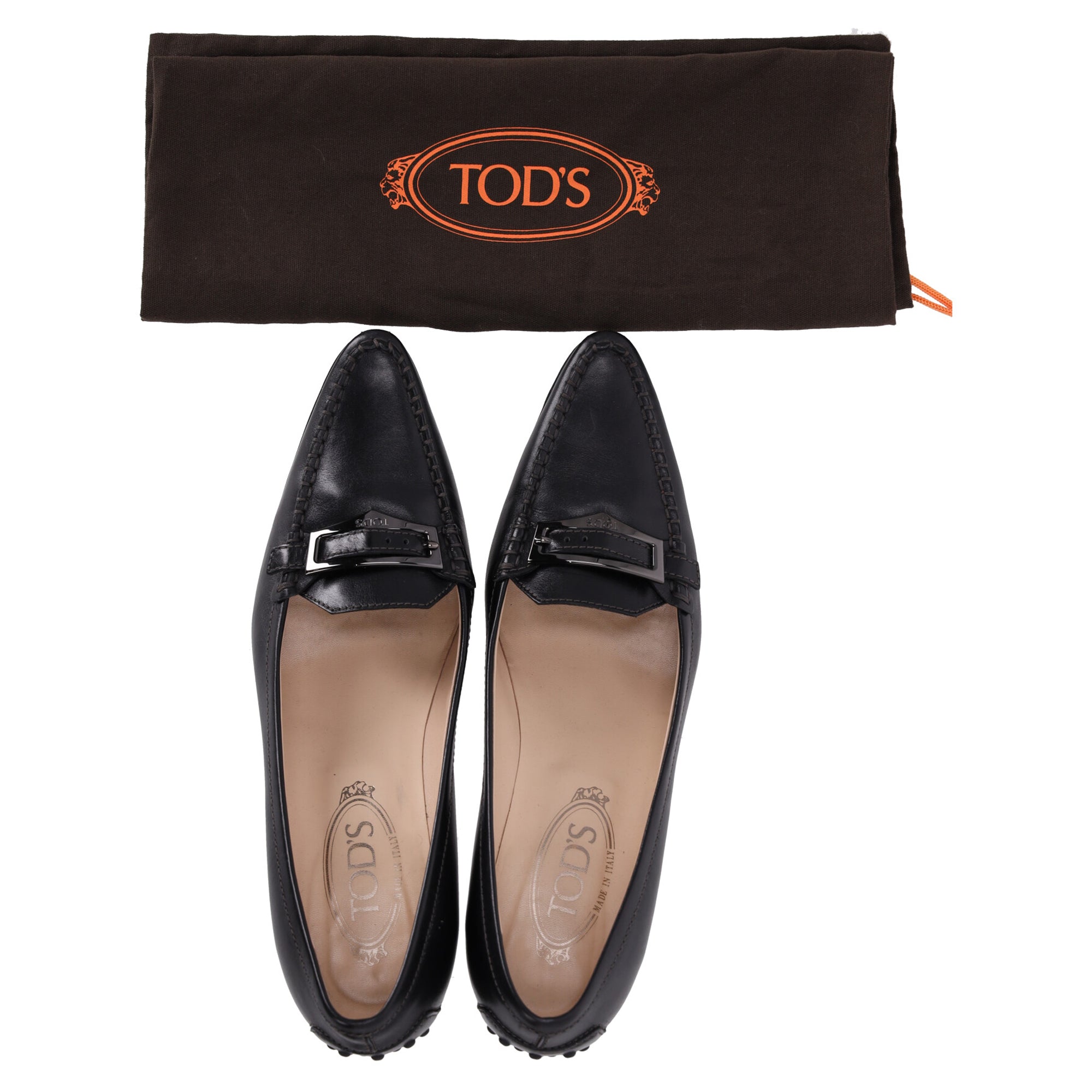 Tod's Pointed Toe Penny Loafer Pumps in Black Leather