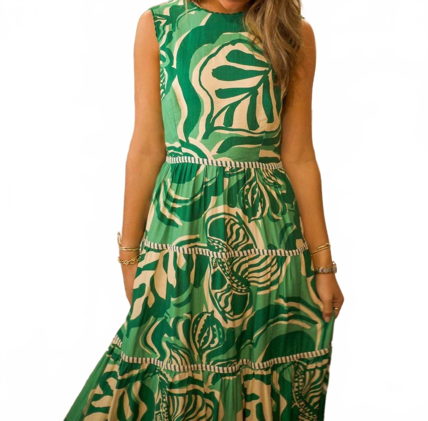 Alva Leaf Midi Dress In Amazon Green