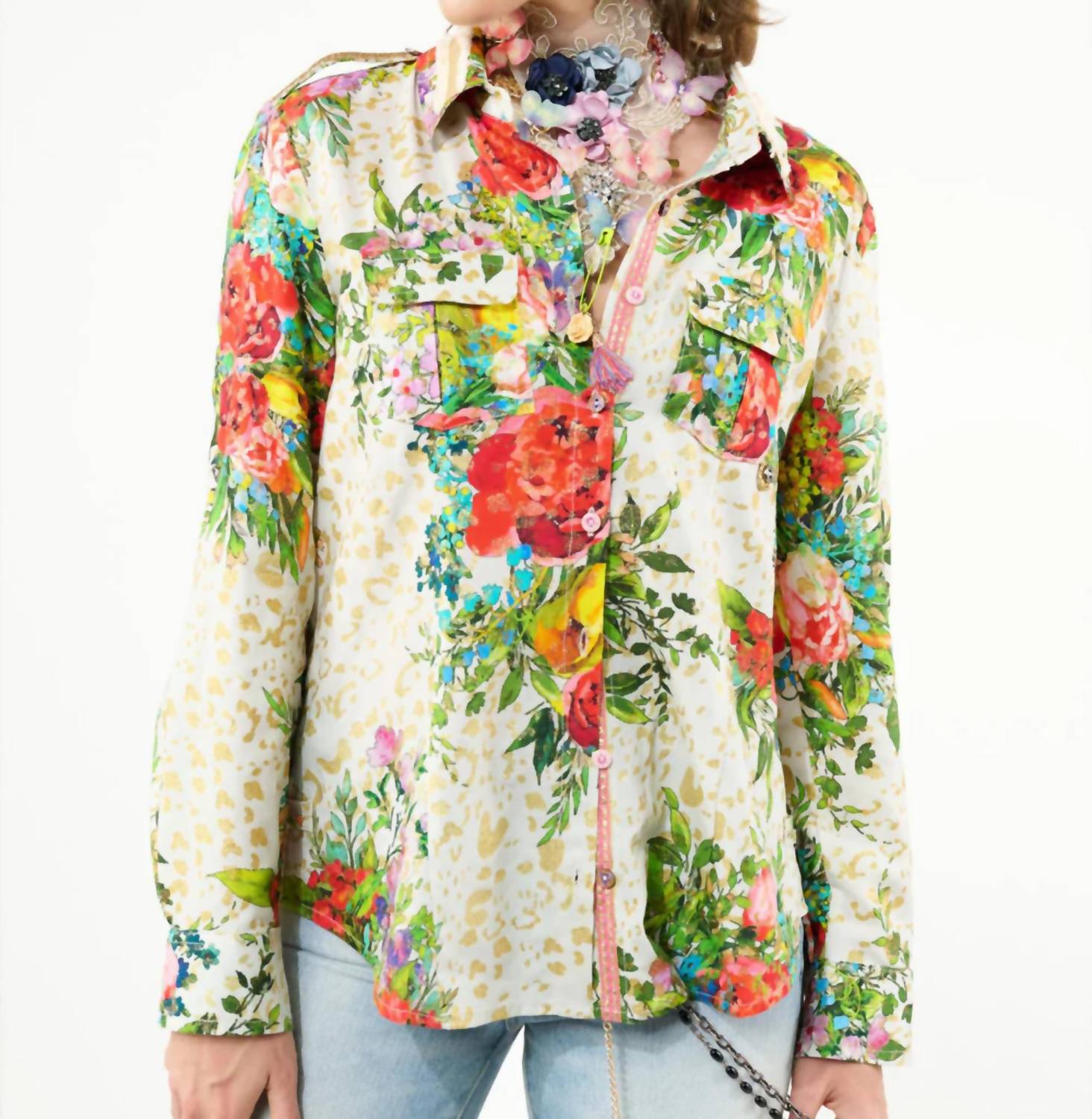 Harriet Button-Down Shirt In Cream Floral Combo
