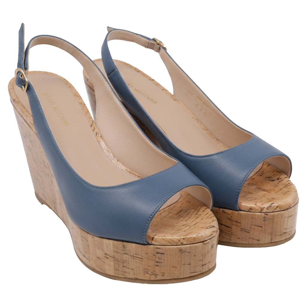 Stuart Weitzman Riveria Slingback Wedge Sandal In Blue Leather