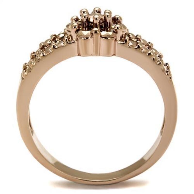 IP Rose Gold(Ion Plating) Brass Ring with AAA Grade CZ in Metallic Light Gold