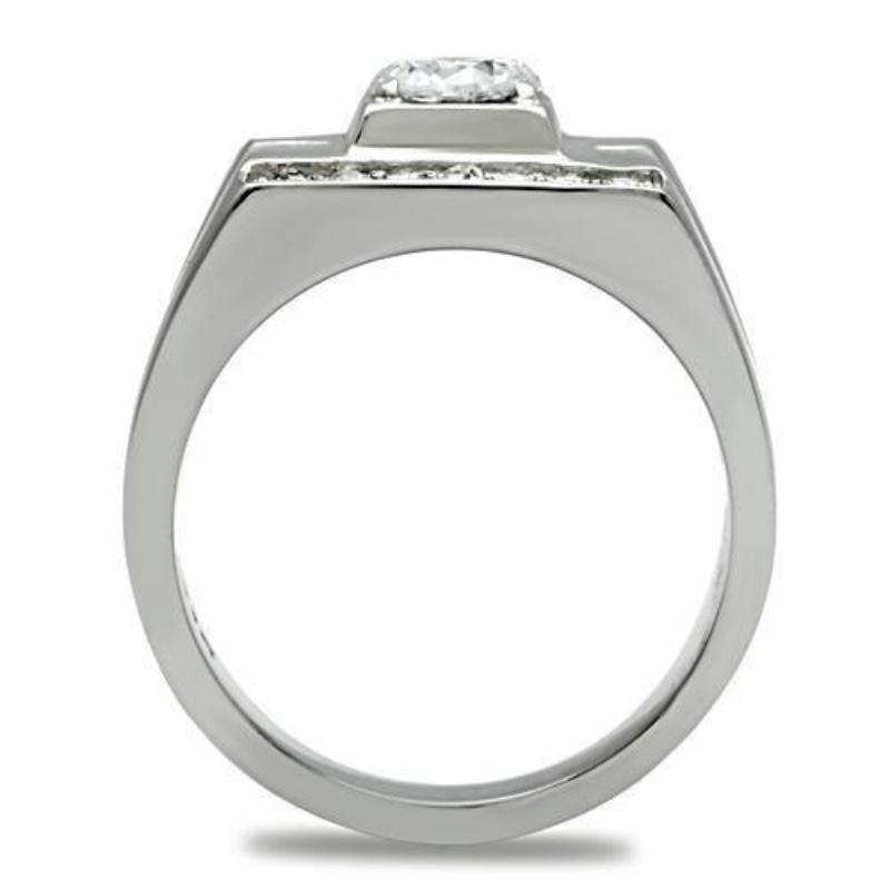 High polished (no plating) Stainless Steel Ring with AAA Grade CZ in Clear