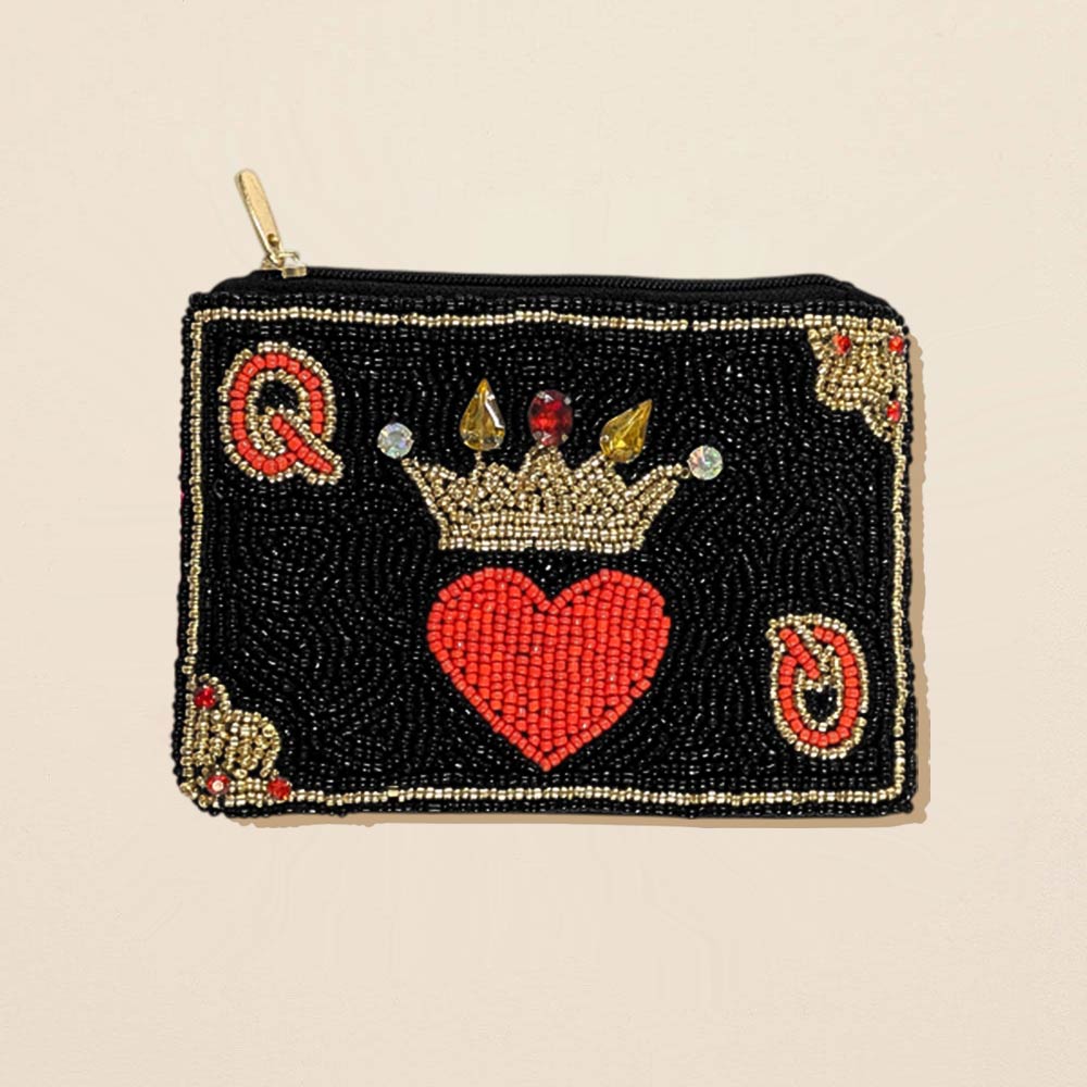 Crowned Heart Seed Beaded Mini Pouch Bag