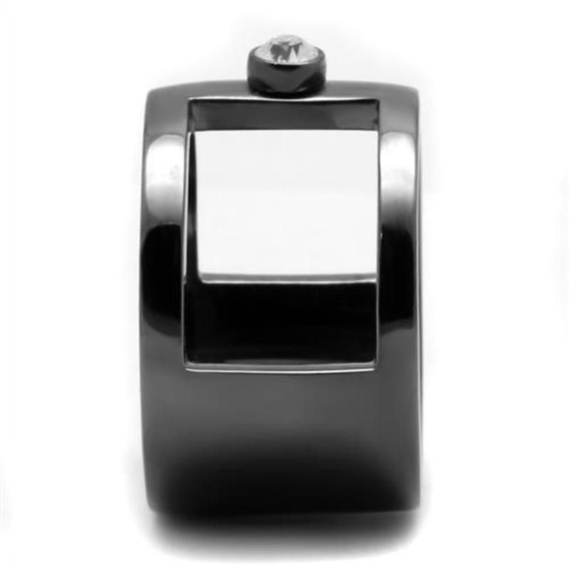 IP Light Black Stainless Steel Ring with Top Grade Crystal in Clear