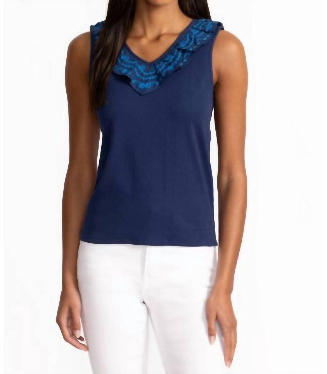 Daria Mixed Media Flutter Tank In Navy