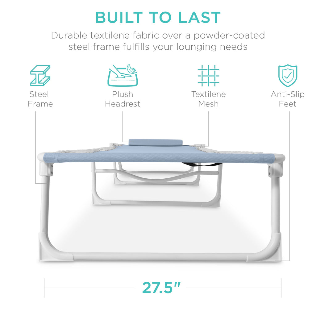 Best Choice Products Patio Chaise Lounge Chair, Outdoor Portable Adjustable Pool Recliner w/ Pillow - French Blue/White