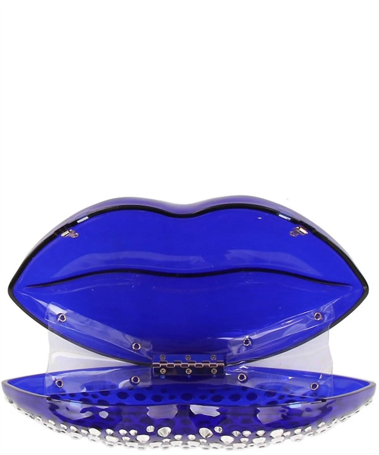 Women's Luxury Mouth Crystal Evening Crossbody Bag In Blue
