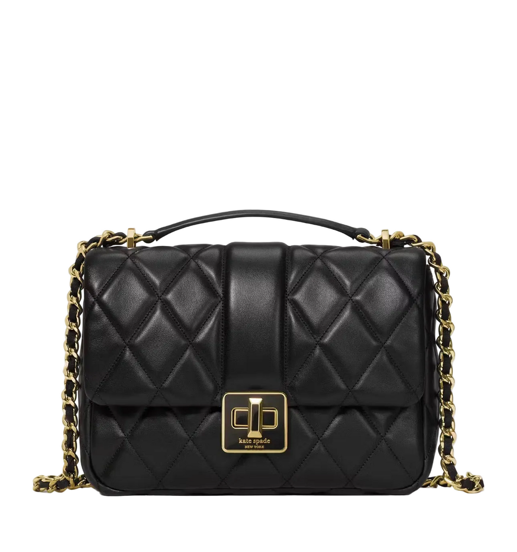 NWT Kate Spade Carey Quilted Leather Small Flap Crossbody Bag In Black