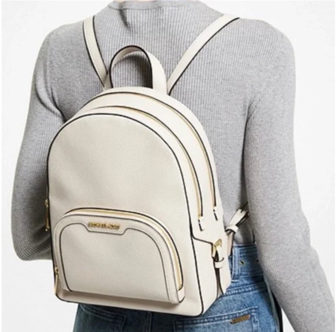 NWT Michael Kors Unisex Jaycee Leather Medium Backpack In Light Cream