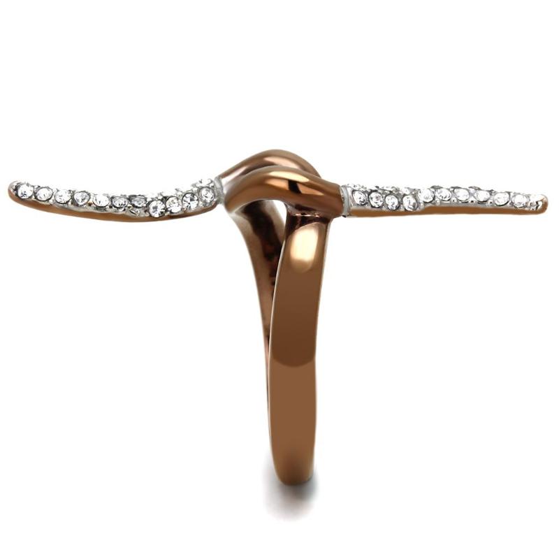Two Tone IP Light Brown (IP Light coffee) Stainless Steel Ring with Top Grade Crystal in Clear