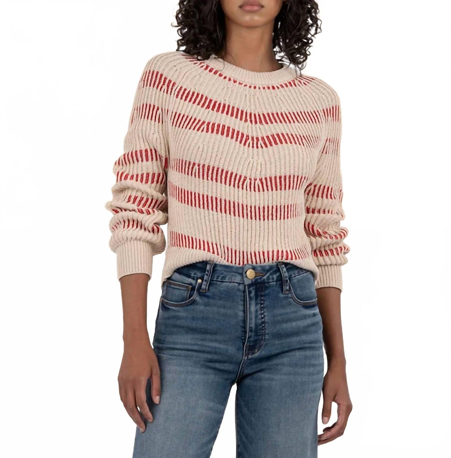 Reagen Stripe Crewneck Sweater In Taupe