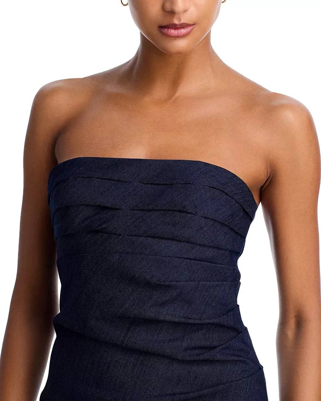 Strapless Adira Midi Dress In Indigo Denim