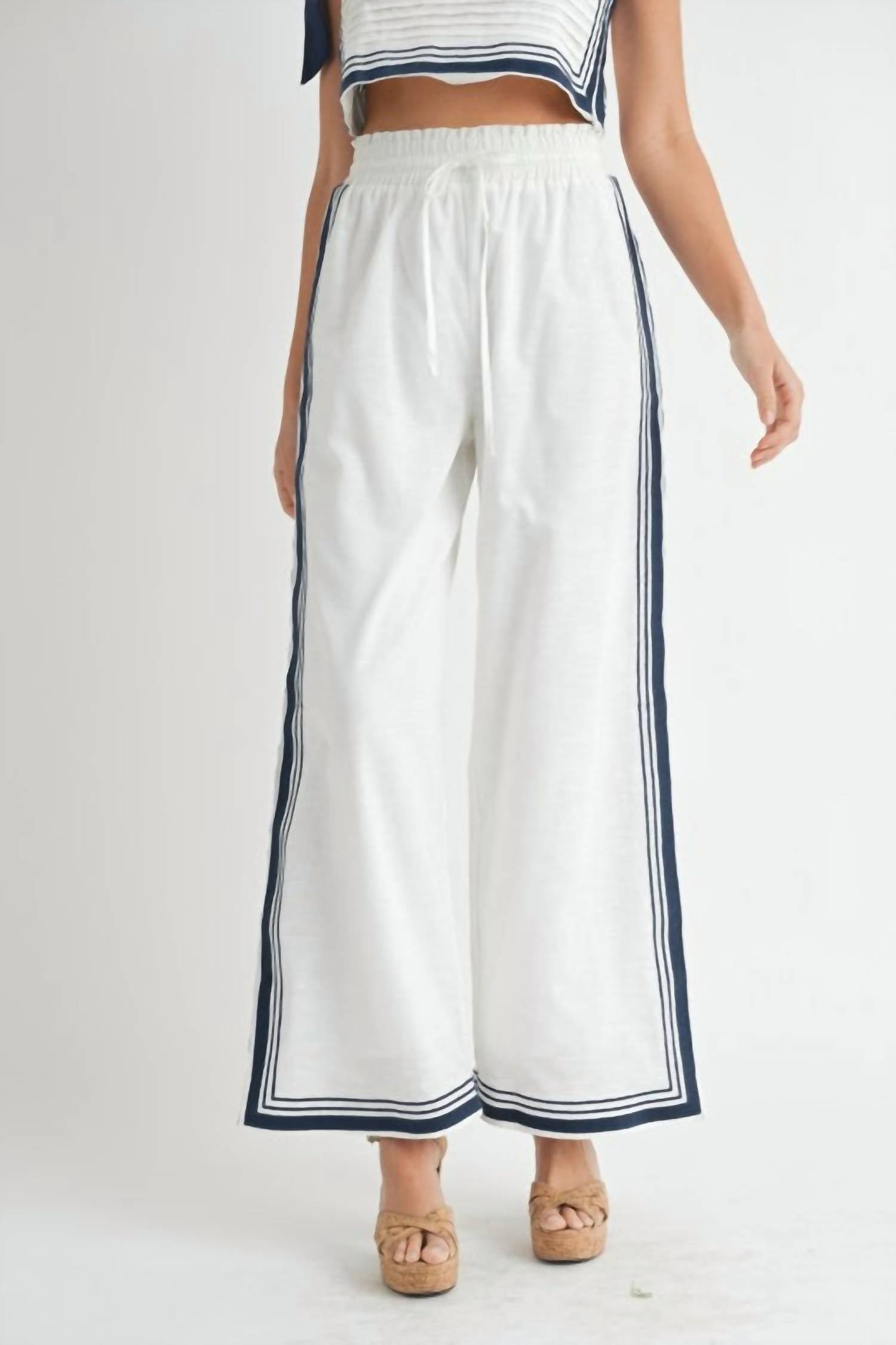 Chevron Linen Pants In White