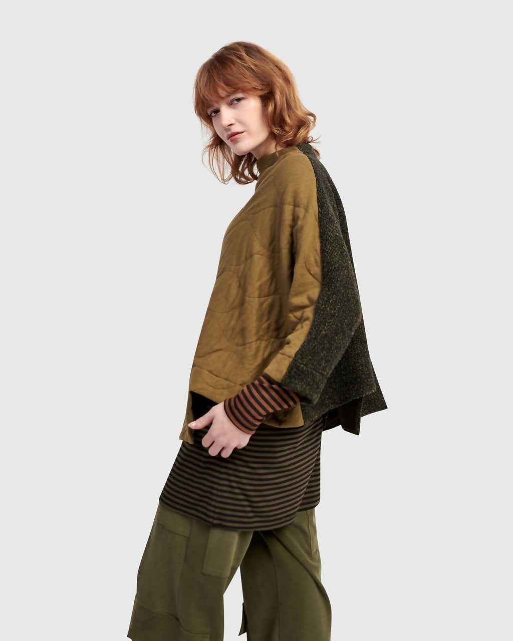 Urban Sah Quilted Pullover Sweater In Khaki