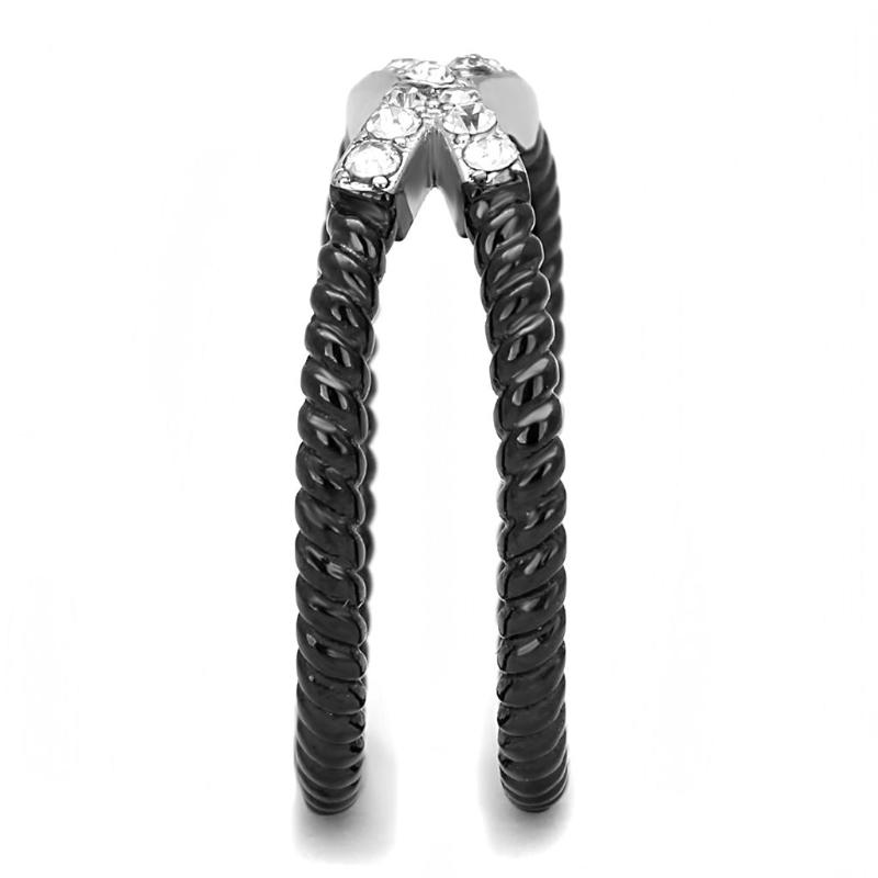 Two-Tone IP Black (Ion Plating) Stainless Steel Ring with Top Grade Crystal in Clear