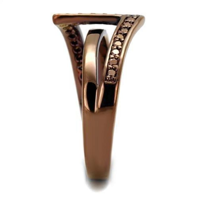 IP Coffee light Brass Ring with AAA Grade CZ in Light Coffee