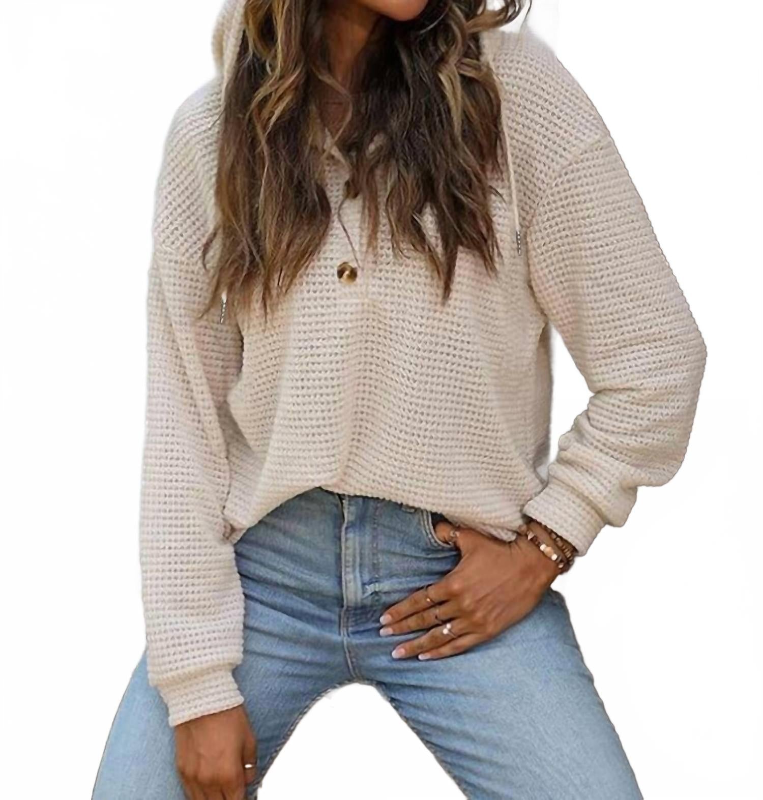 Waffle Button-Up Hoodie Pullover In Apricot
