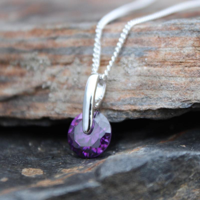 Rhodium Brass Pendant with AAA Grade CZ in Amethyst