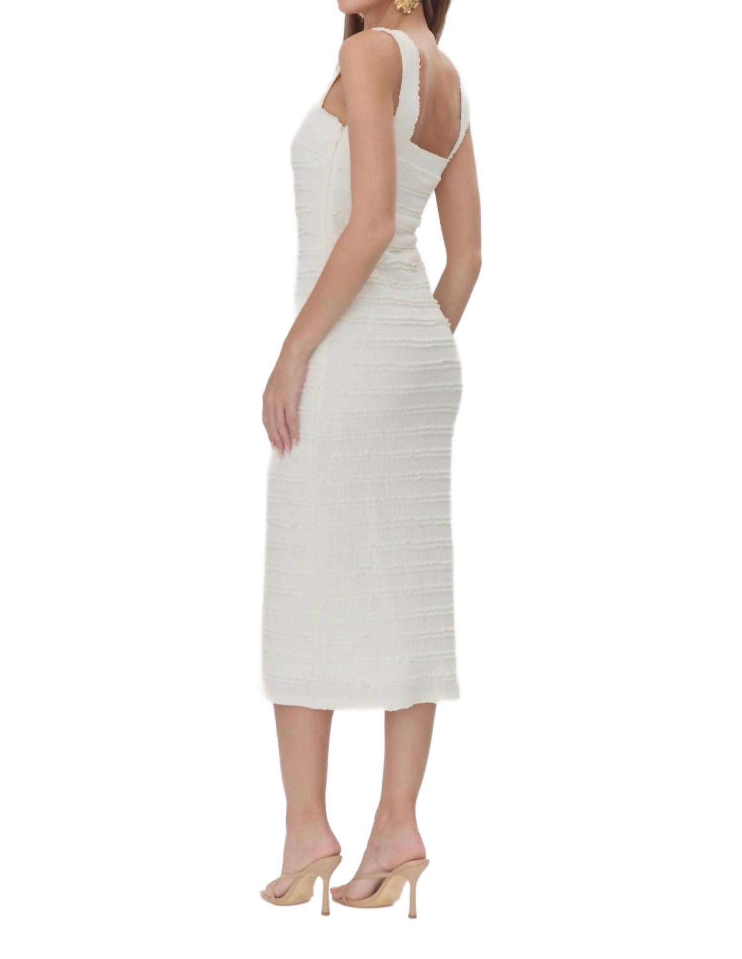 Lara Textured Lace Trim Midi Dress In Cream