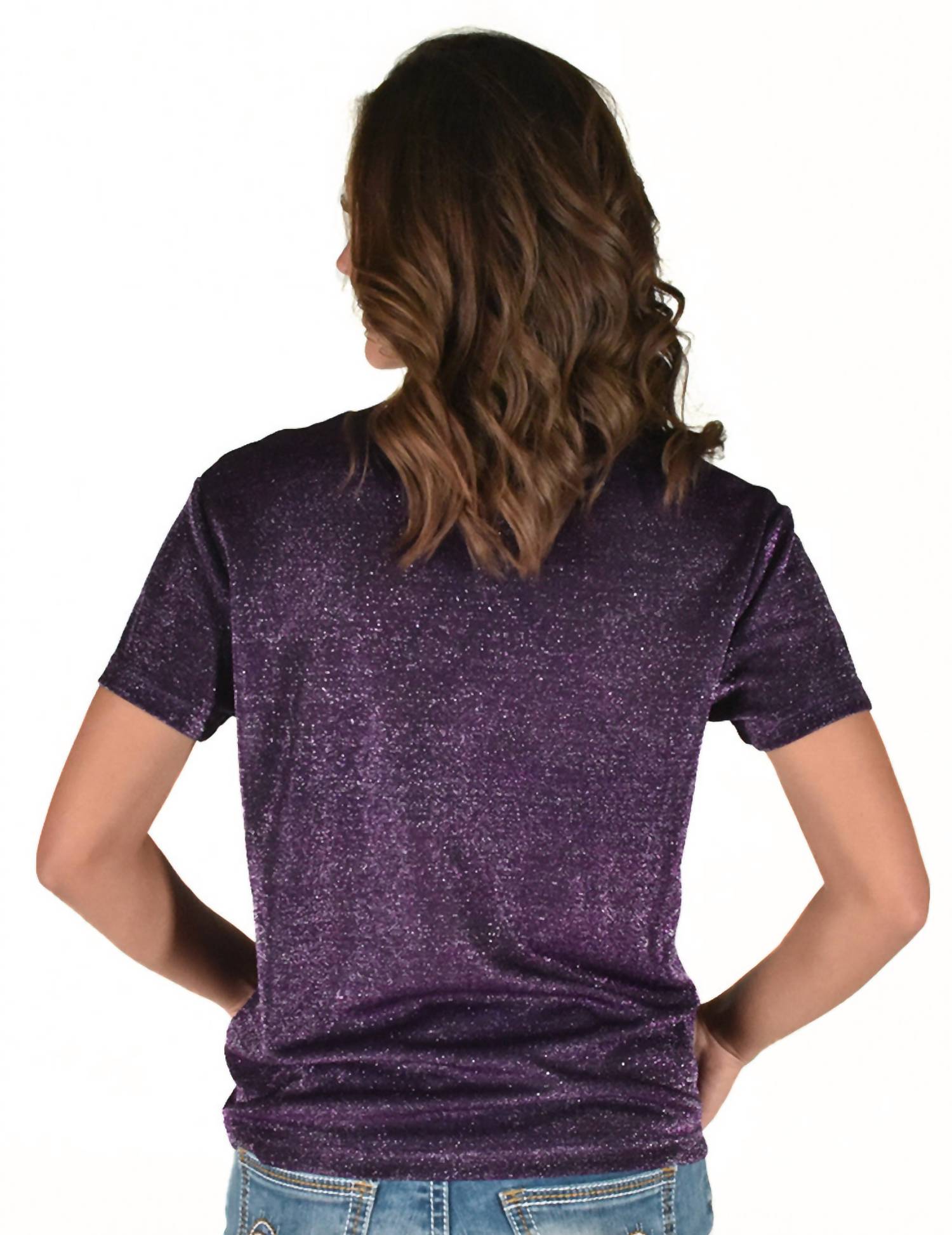 Short Sleeve V Neck Shimmer Top In Purple