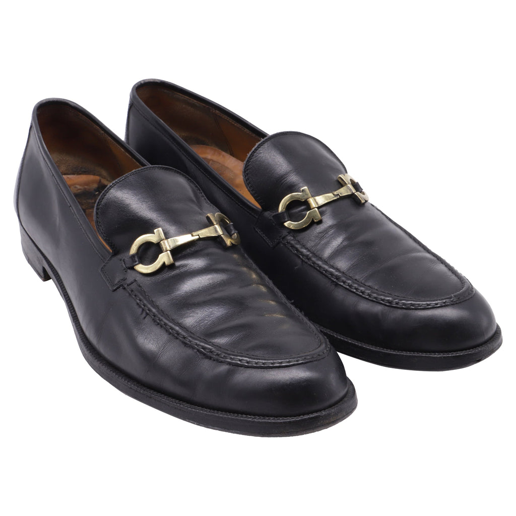 Salvatore Ferragamo Gancini Loafers in Black Leather