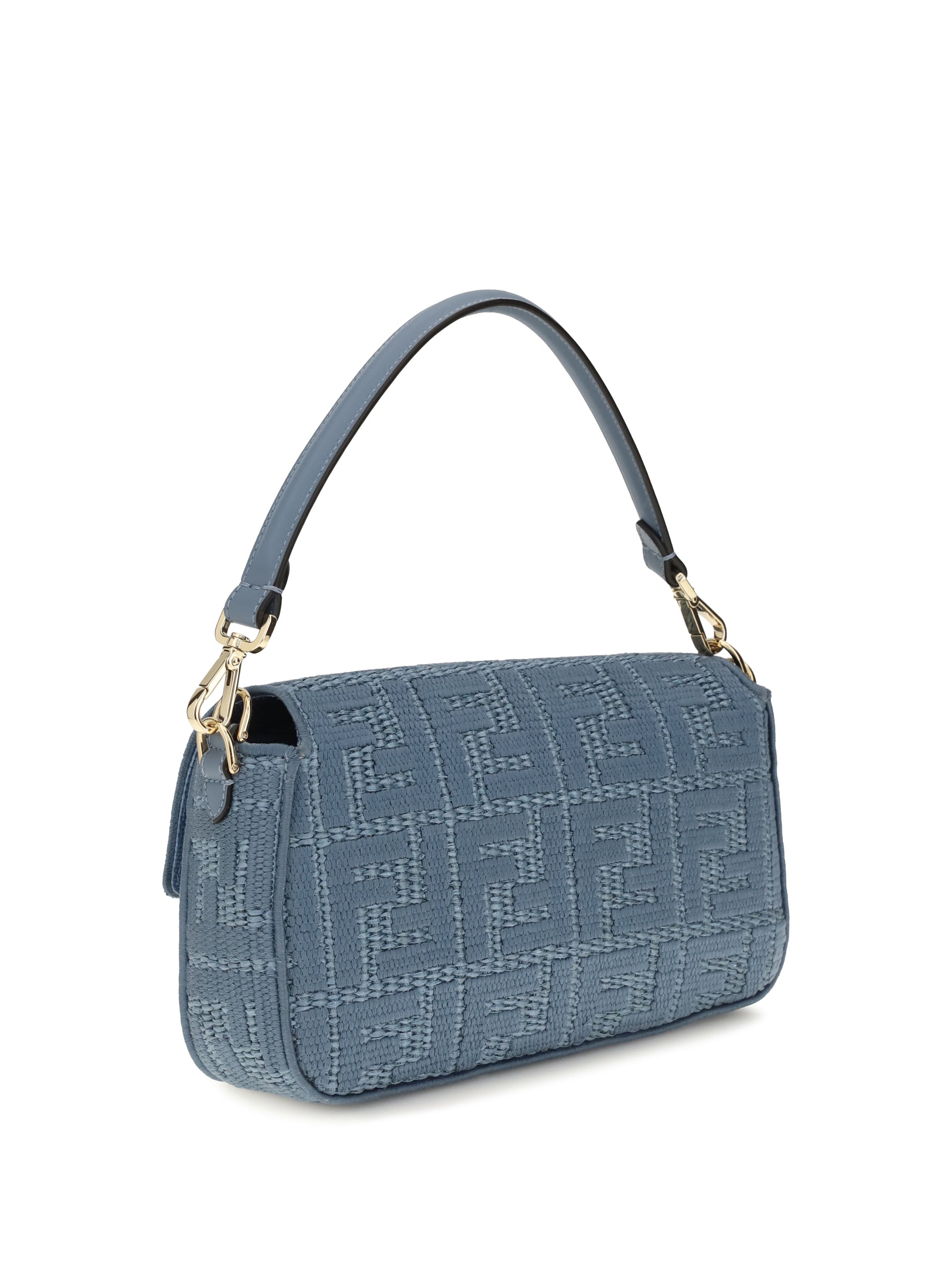 Fendi Women Medium Woven Raffia Shoulder Bag With Ff Embroidery