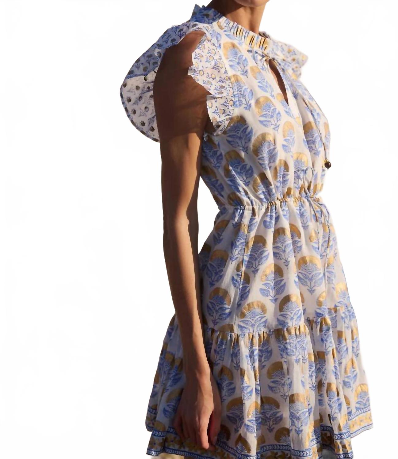Cinched Flirty Short Dress In Arbor Blue