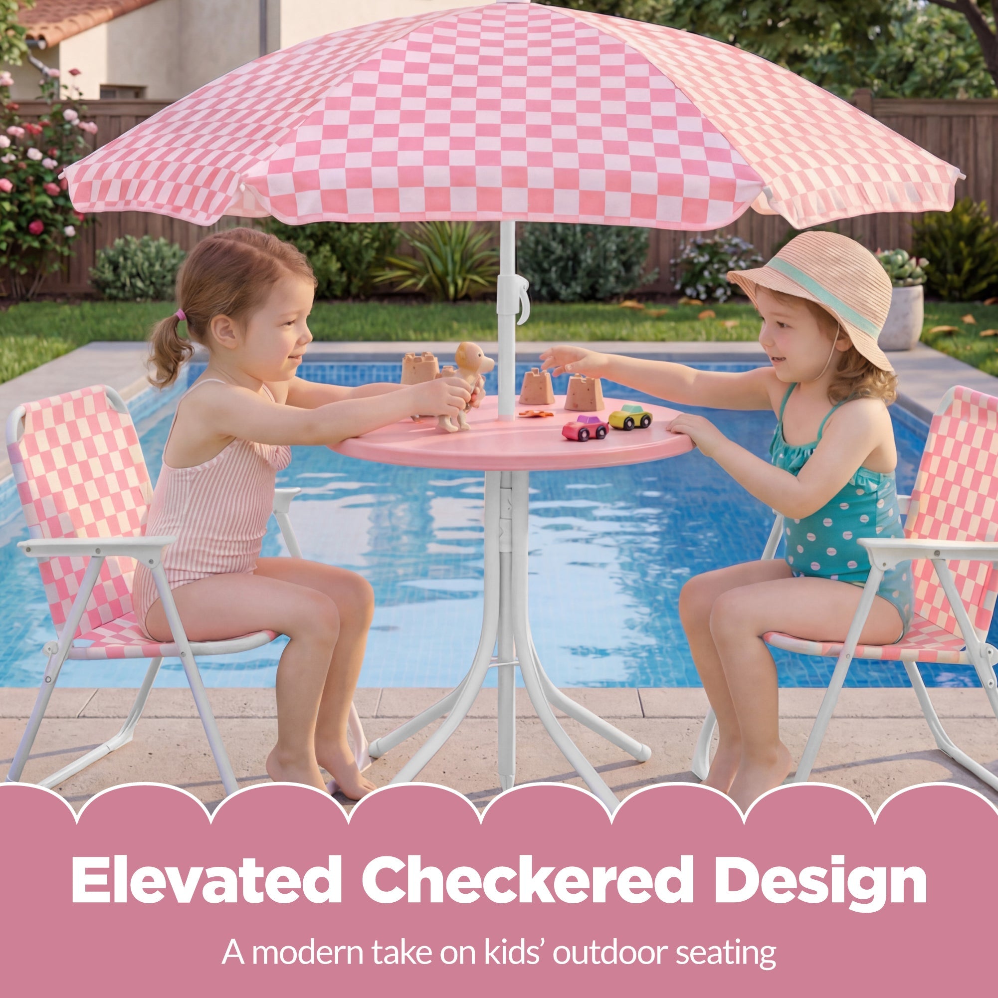 Best Choice Products Kids Outdoor Table and Chair Set with Umbrella, 3-Piece Foldable Toddler Picnic Set Ages 2-5